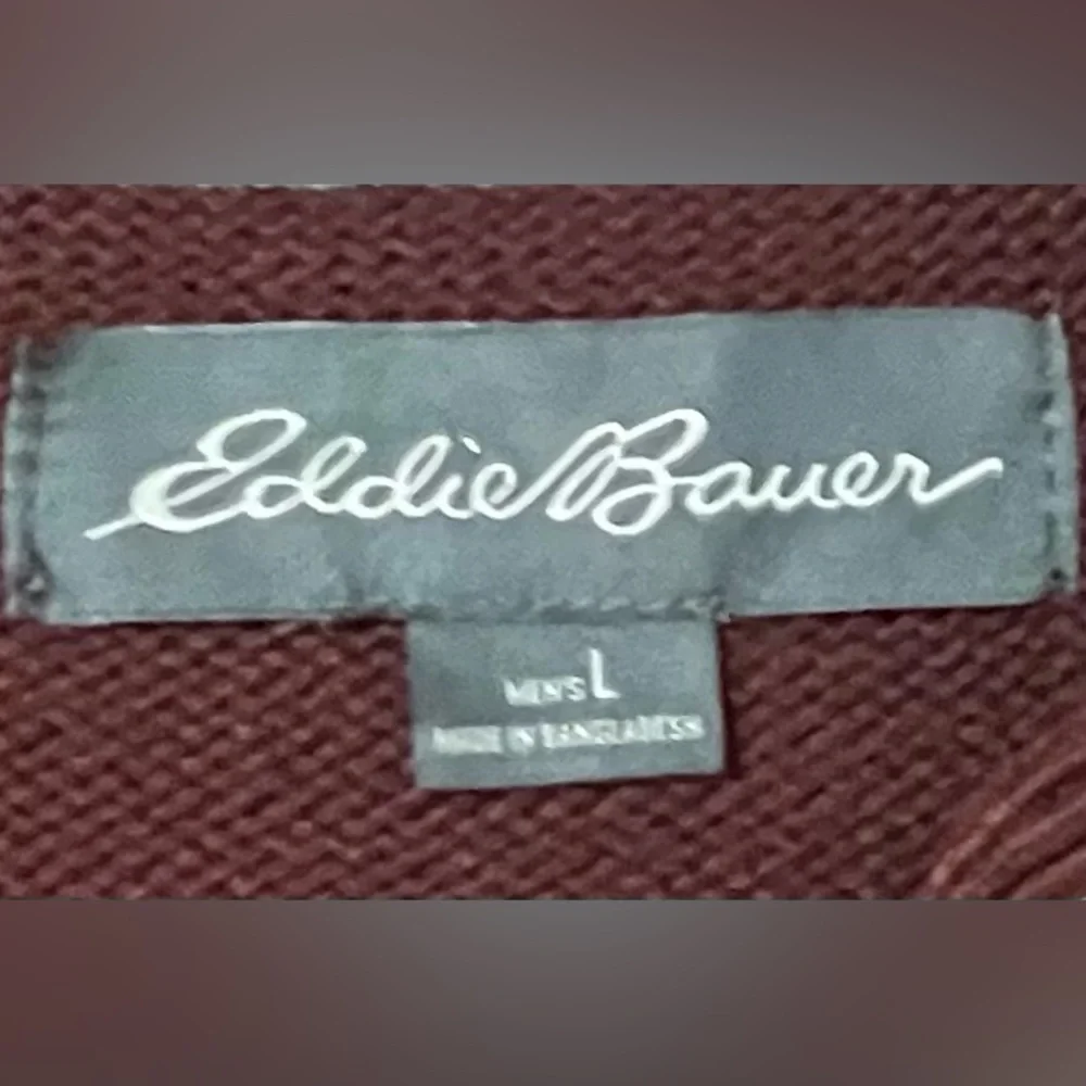 Eddie Bauer two button pullover sweater 100% cotton rust/burgundy Size Large - Picture 9 of 10